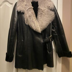 Genuine Leather and real fur jacket - black